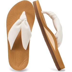 ZURIN Flip Flops for Women with Arch Support, Women Flip Flops Sandals with Yoga Mat Cushion, Summer Beach Walking Thong Sandals Slides Indoor Outdoor Travel (Beige, S)