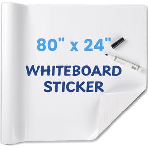 Dry Erase Whiteboard Film Surface 80" x 24" for Walls, Doors Tables Chalkboards Whiteboards No Ghosting Peel and Stick White Board Sticker, Stain-Proof Self-Adhesive Whiteboard Paper