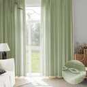 BTTN Sage Green Curtains 84 Inch Length 2 Panels Set, Long Boho Farmhouse Linen Striped Embroidery Drapes with Tassels for Bedroom Living Room, Light Filtering Rod Pocket Window Treatments, 52x84