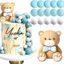 Bear Cake Toppers Blue Bear Balls Cake Decorations Ball Cake Topper for Boy Girl Birthday Party Baby Shower Cake Decorations