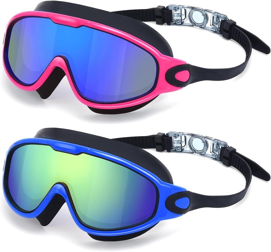 Freela 2 Pack Swim Goggles for Adult Men Women,180Wide Vision Anti-fog UV Protection No Leak Clear Swimming Goggles