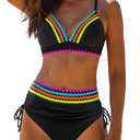 popvil Bikini Set for Women High Waisted Swimsuit Sexy Cheeky Two Piece Neon Bathing Suit 2025, M