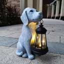 Dog Solar Garden Statues,Resin Dog Figurine Decorations with Solar Lights Lantern, Outdoor Decor Art for Lawn,Yard,Unique Housewarming Gift for Garden Home