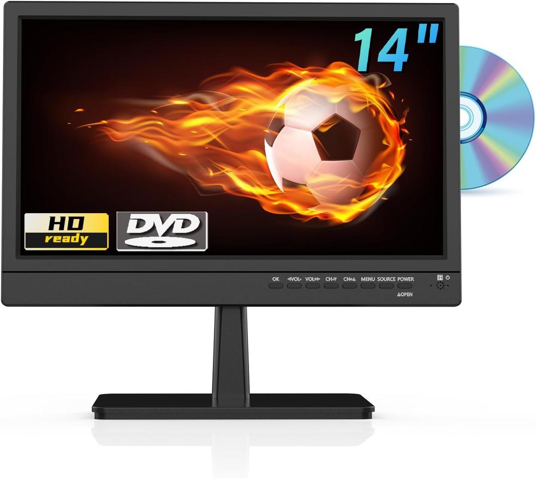 Feihe 14 Inch TV with DVD Player Built-in, HD Flat Screen Small TV DVD Player Combo w/ATSC Tuner/HDMI/USB/AV/VGA Input, Suitable for Kitchen Bedroom RV Camper