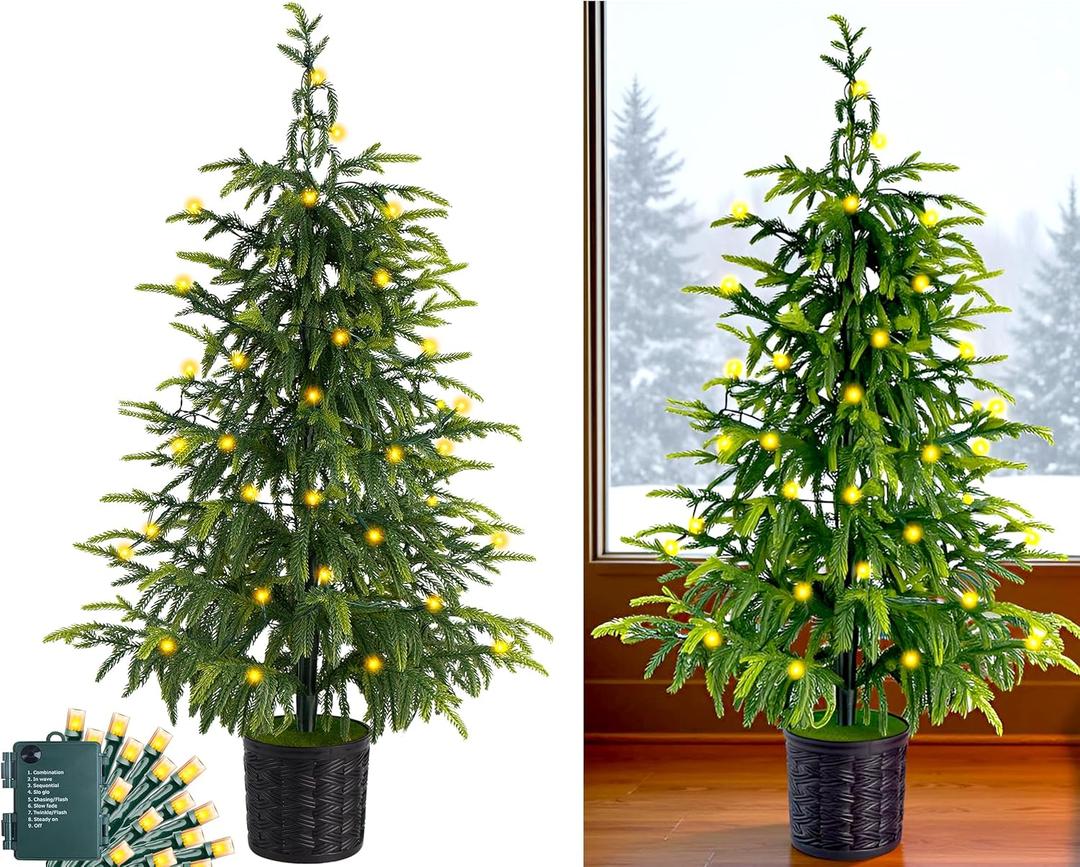 3Ft Artificial Norfolk Pine Tree Potted with 80 Tips, Realistic Full Lush Vibrant Green Indoor or Outdoor Christmas Decoration for Porch, Xmas Winter Decor