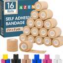 AZEN 16 Pack Self Adhesive Bandage Wrap, 2" X 5 Yards Elastic Cohesive Bandage Wrap, Skin Color Athletic Tape, Vet Wrap, Ankle Tape, Tattoo Grip Tape Wrap