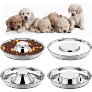 4 Pack Stainless Steel Puppy Bowls, Puppy Feeding Bowls for Litter, 10.2" Metal Dog Food and Water Bowl Set for Small Dogs Cats, Puppys Feeders for Multiple Puppies Kittens, Whelping Supplies