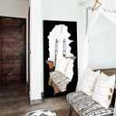 Full-Length Mirror Free Standing Leaning Mirror with Artistic Black Abstract Overlay Deco, 55"x28" Shatterproof Wall-Mounted Mirror, Perfect for Living Room, Bedroom, Cloakroom, and Bathroom Decor