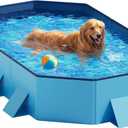 Peteast Foldable Dog Pool - Extra Large 71" x 39" x 12" Hard Plastic Portable Pet Bath Tub with Non-Slip & Reinforced Stability, Collapsible Design for Indoor Outdoor Backyard Use (Blue)