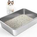 LIHONG Stainless Steel Cat Litter Box,Extra Large Metal Litter Box for Big Cats Kitty Rabbits,No Smell,Non Stick,Easy to Clean(24" Lx16 Wx6 H,XL)