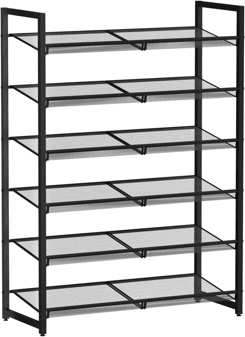 Shoe Rack, 6-Tier Metal Shoe Organizer, Tall Shoe Rack for Closet,entryway,Garage, with Adjustable Flat or Angled Shelves, Holds 18-24 Pairs,Shoes that can accommodate The Whole Family.