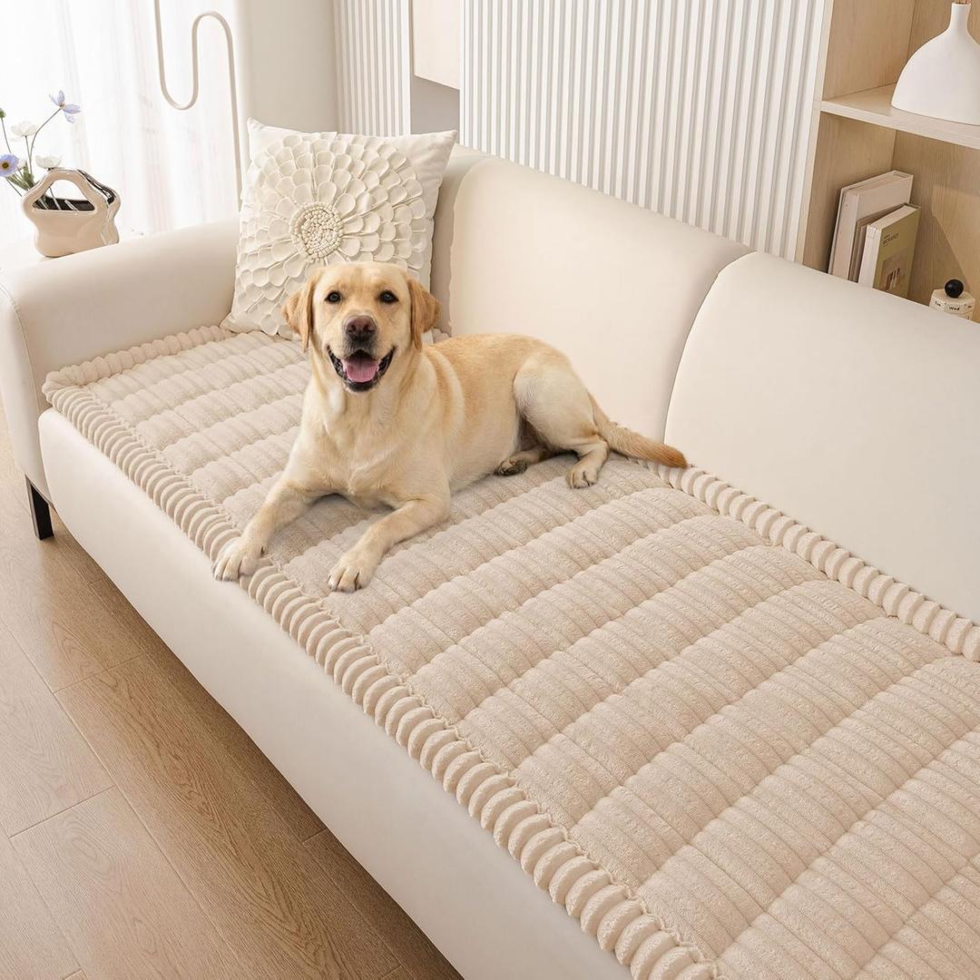 Smiry Couch Cover for Dogs Washable, Non Slip Fuzzy Pet Couch Covers for 3 Cushion Sofa Pet Friendly, Thick Soft Sofa Slipcovers Cushion Protector (Apricot, 27.6" x 59")