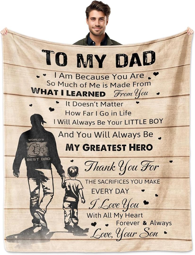 Dad Gifts from Son, Birthday Gifts for Dads Blanket 60"x50", Best Father Gift, Bonus Dad Gift Ideas for Father's Day Valentine's Day Anniversary Christmas, to My Dads Throw Blankets (Beige)