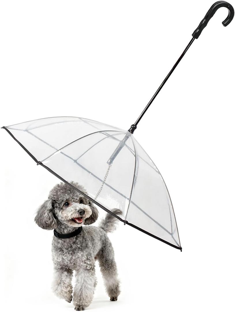 Transparent Dog Umbrella for Small Breed, Clear Walking Umbrella with Strap for Rain/Snow