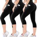 Blisset Women's High Waisted Capri Buttery Soft Tummy Control No See Through Workout Athletic Running Yoga Cycling (Large-X-Large, 101-3 Pack Black)