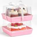 Ocmoiy 7x7x4 Inches Pink Paper Cake Boxes with Clear Lids for 6 Inch Cakes, 20 Pack Square Disposable Cake Bakery Take Out Containers, To Go Dessert Boxes