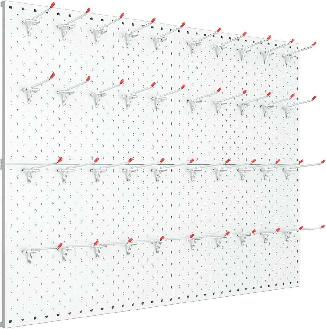 TORACK Metal Pegboard Panels and Hooks for Garage, Workbench, Shop, Shed Tool Organizer Peg Board with 1/8" & 1/4" Holes, Modular Wall-Mounted Pegboard with Pegboard Hooks(Cream White)