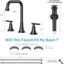 FORIOUS Black Bathroom Faucet for Sink 3 Hole,Widespread Matte Black Bathroom Sink Faucets,2 Handles RV Bathroom Faucets Vanity with Pop Up Drain and Supply Hoses
