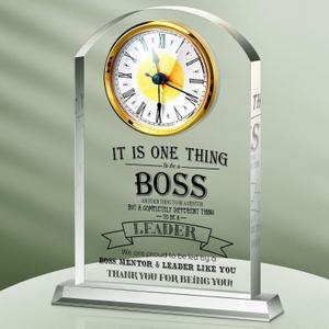 Boss Gifts for Men Acrylic Clock Best Boss Gifts for Men Women Appreciation Clock for Office Leader Manager Going Away Gift Acrylic Desk Sign for Women Lady Male Leader Idea Home Desk Table Decor