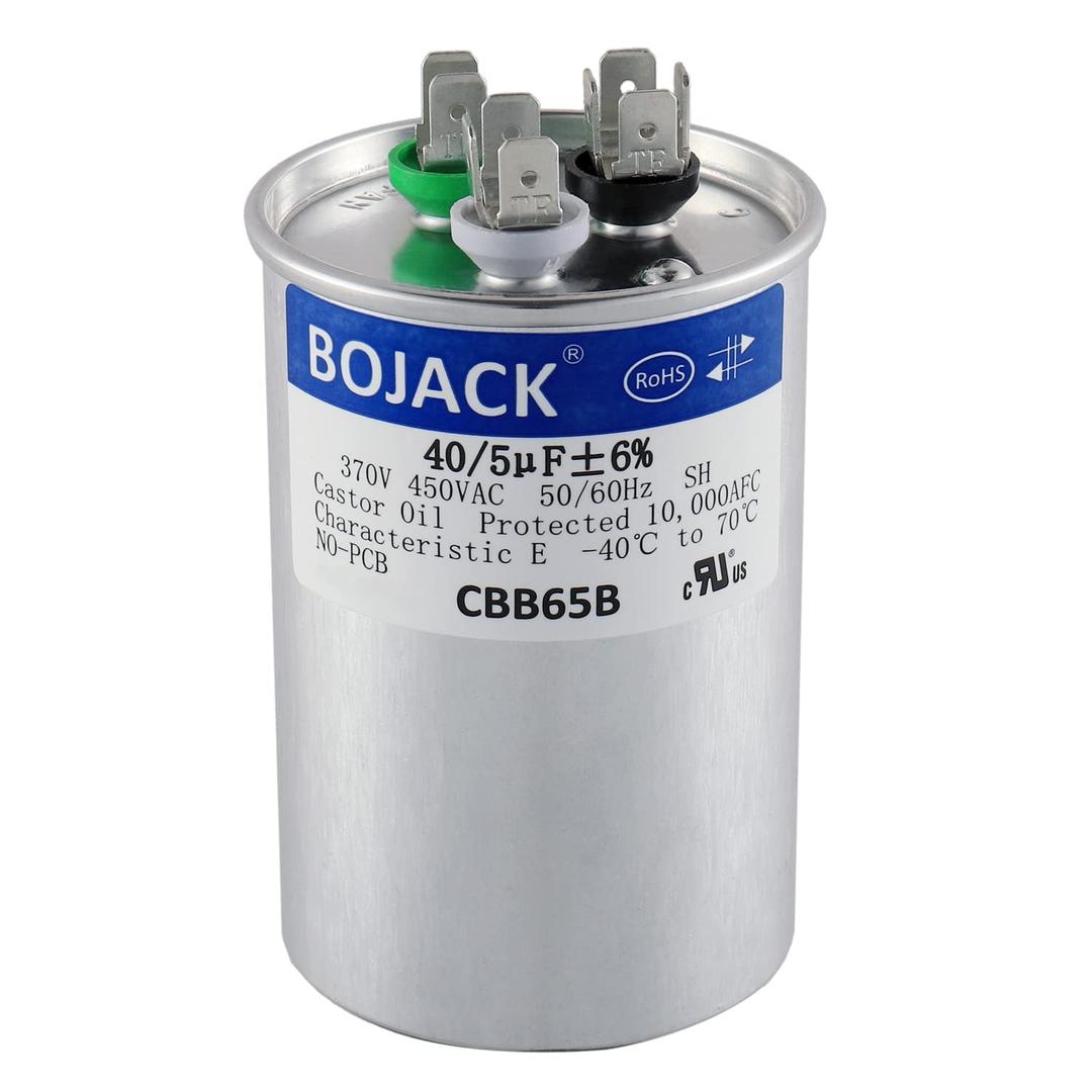 BOJACK 40+5 uF 40/5 MFD 6% 370V/440 VAC CBB65 Dual Run Circular Start Capacitor for AC Motor Run or Fan Start or Condenser Straight