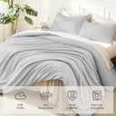 Litanika Comforters Light Grey Oversized King Size, 3 Pieces Lightweight Solid Bedding Comforter Set, All Season Fluffy Bed Set (120x98In Comforter & 2 Pillowcases)