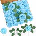 DuHouse 25Pcs Artificial Roses Flowers Fake Rose with Stems Real Touch Foam Flowers for DIY Wedding Bouquet Centerpiece Floral Arrangement Party Home Decor (Sky Blue)