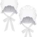 JenPen White Bonnet Women Colonial Hat Mob Bonnets Straw Handmaids Cosplay Halloween Costume Lace with Adjustable Straps (Large)
