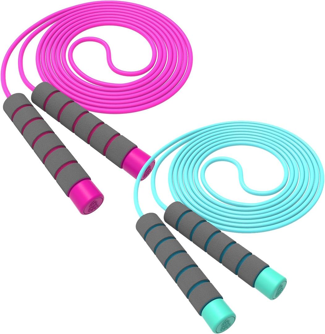 Jump Rope For Kids,Jump Rope Kids,Adjustable Soft Skipping Rope,Toddler Jump Rope With Skin-Friendly Foam Handles For Kids, Boys,Girls,Women, Men,Exercise Activity,Outdoor Fitness (Rose Pink + Blue)
