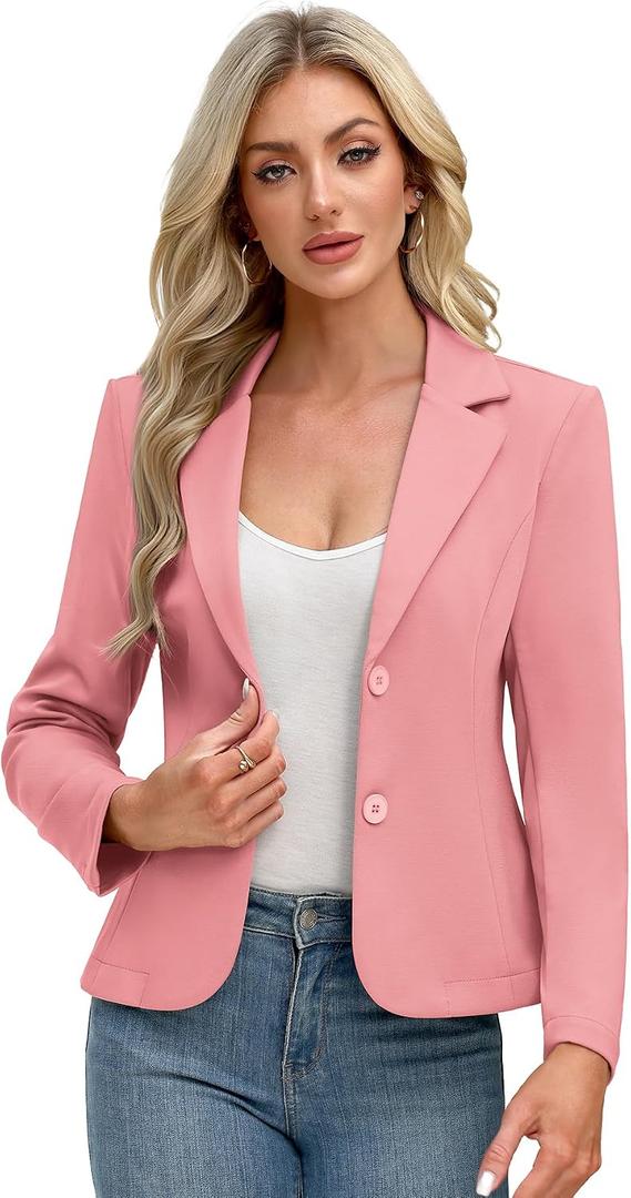 ELLEVEN Womens Work Knit Blazer, Stretch Slim Fit Half-Lined Lightweight Suit Notched Lapel Jacket, M