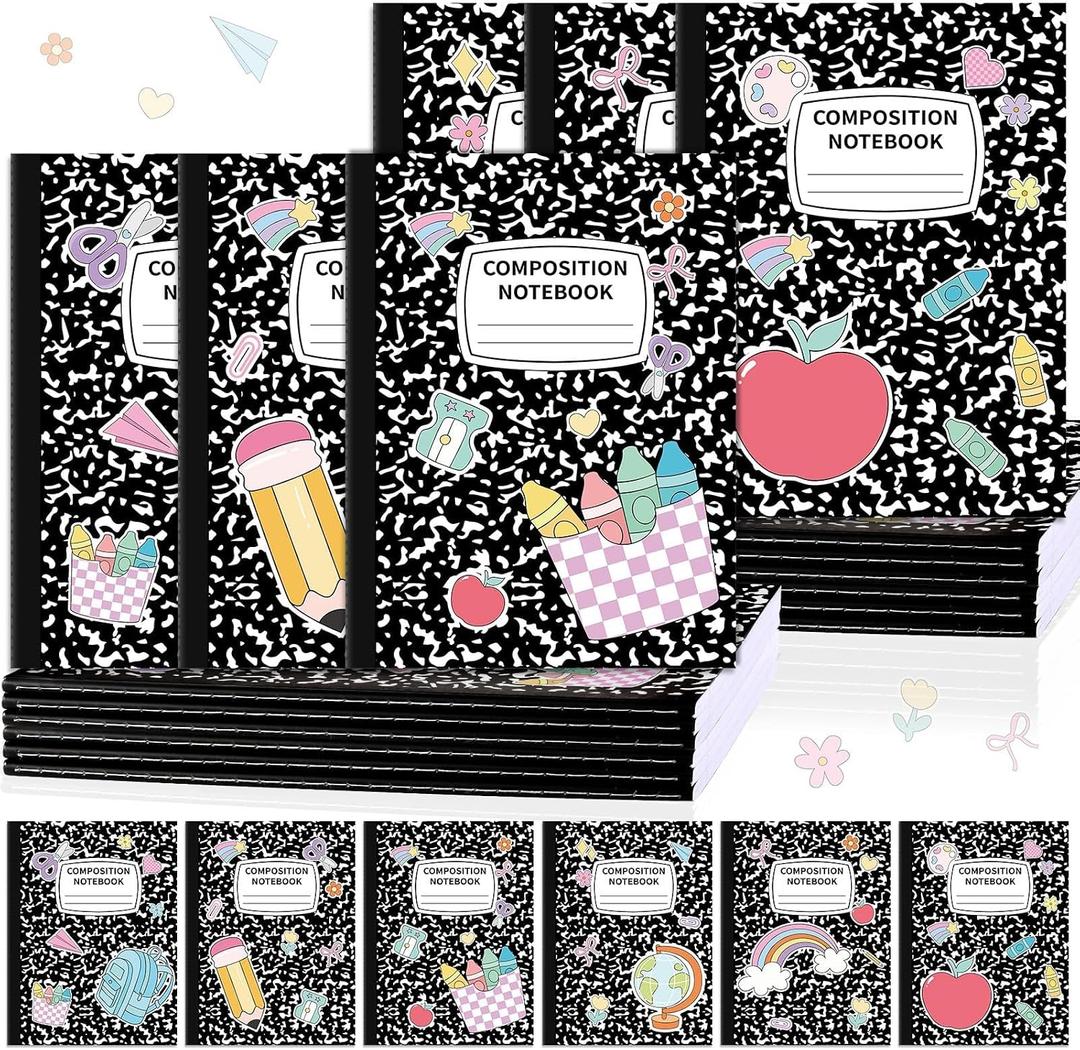 12 Pack Large Composition Notebooks Bulk 9.8 × 7.5 in Wide Ruled Hard Cover Composition Book Assorted Marble Journal College Ruled Paper for College Office Back to School Supplies(Black and White)