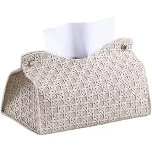 Rectangular Tissue Box Cover Rattan Pattern PU Leather Tissue Holder for Home Office Car Hotel Desktop (Light Grey)