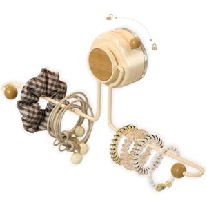 2 x Wall Hanging Jewelry Organizer with Wooden Beads, Strong Suction Cup Hair Clip Holder for Bathroom & Bedroom, 12 Inch Space Saving Storage for Hair Ties, Necklaces, Bracelets, Rings