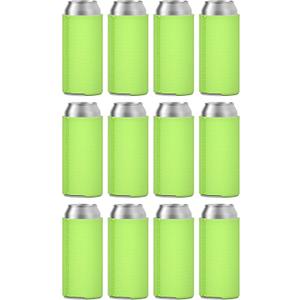 TahoeBay Slim Can Coolers (12-Pack) Blank Neoprene Beer Sleeves (Lime Green)