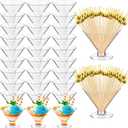 Irenare Clear Plastic Martini Glasses and Gold Pearl Cocktail Picks Set Disposable Plastic Martini Cups Clear Mini Dessert Glasses for Weddings Party Wine Appetizers Food(100 Pcs,5 oz)