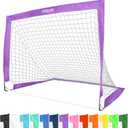 GoSports Portable Soccer Goals for Kids - 13 Color Options - Choose 4 x 3 ft or 6 x 4 ft - Team Tone Pop Up Nets for Backyard (Purple)