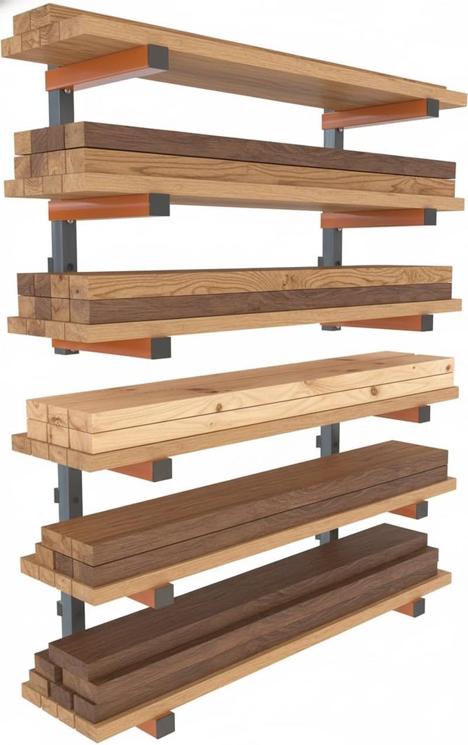 Bora Lumber Storage Rack for Garage Organization - 2 Pack of 3 Level Wall Mount Wood Racks - PBR-0315