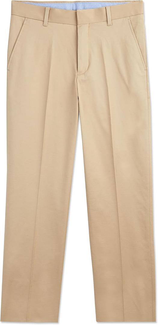 Tommy Hilfiger Boy's Flat-front Twill Dress Pant, Straight Leg Fit, Belt Loops & Slant Front Pockets (Medium Khaki)