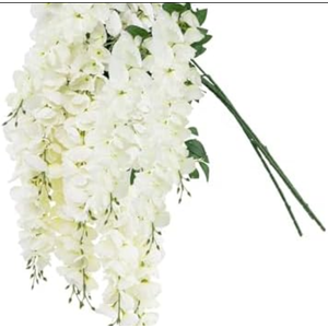 Lcuasc 4pcs Artificial Wisteria Flowers 37in Fake Wisteria Rattan Hanging Garland Silk Flowers String for Wedding Party Wall Home Decor(White)