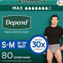 Depend Fresh Protection Adult Incontinence Underwear for Men, Disposable, Maximum, Small/Medium, Grey, 80 Count (2 Packs of 40), Packaging May Vary