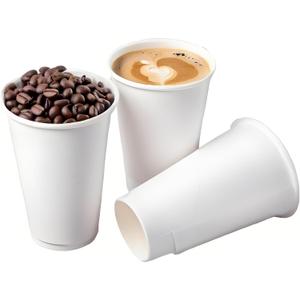 Disposable Coffee Cups 16 oz Bulk Pack (50 Count) - Double Wall Insulated Paper Cups with Lids, Hot Cups for Coffee Shops, Leak-Proof To Go Cups, Eco-Friendly White