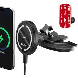 OHLPRO 15W Magsafe Car Mount Charger for iPhone 17, Fast Wireless Charging Magnetic CD Slot Holder with 3M Adhesive Base for Dashboard, Aluminum Shell, Compatible with iPhone 16/15/14 Pro Max, Black