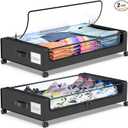 Under Bed Storage with Wheels, 2Pack Under Bed Storage Containers with Clear Lids, XXL 65L Under the bed storage Organizer Bins, Rolling Under Bed Metal Drawer for Clothes,Shoes,Toys (White, 2Pack)