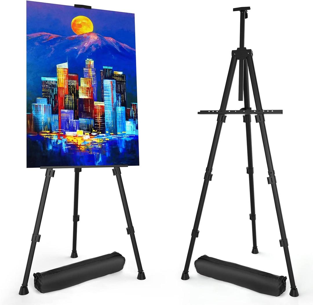 Art Painting Display Easel Stands - Portable Adjustable Aluminum Metal Tripod Artist Easels with Bags, Height from 17" to 66", Extra Sturdy for Table-Top/Floor Painting, Drawing, and Displaying, Black