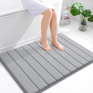 OLANLY Memory Foam Bath Mat 40x32, Super Soft Absorbent Bathroom Rugs, Quick Dry, Machine Washable Shower Floor Rugs, Bathmat Carpet, Bathroom Home Decor Accessories, Grey