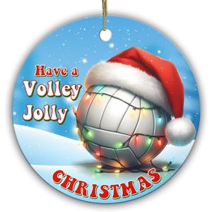 Have a Volley Jolly Christmas Volleyball Ornament Funny Santa Hat Volleyball Christmas Tree Decoration for Volleyball Players, Coaches, Teams, and Sports Fans 3 Pack