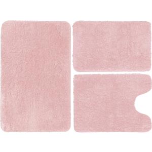 Pink Luxury Bathroom Rugs Set 3 Piece, Shaggy Bath Mats for Bathroom Non-Slip, Soft Shaggy Absorbent Microfiber Bath Mat, Machine Washable, Plush Bathmat Runner Carpet, Thick Fluffy Plush Floor Mat (20"x32"+16"x24"+ U Shape20"x20")