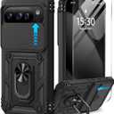 Taisairu for Google Pixel 10 Case/Pixel 10 Pro Case with Screen Protector & Slide Camera Lens Cover,Built-in Ring Stand Protective Phone Case for Pixel 10 Case/Google Pixel 10 Pro Case (Black)