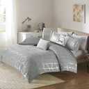 Intelligent Design Raina Full/Queen Comforter Set, Soft Microfiber, Modern Geometric Metallic Bed Set, 5 Pieces College Bedding with 2 Shams, 2 Toss Pillows Grey/Silver