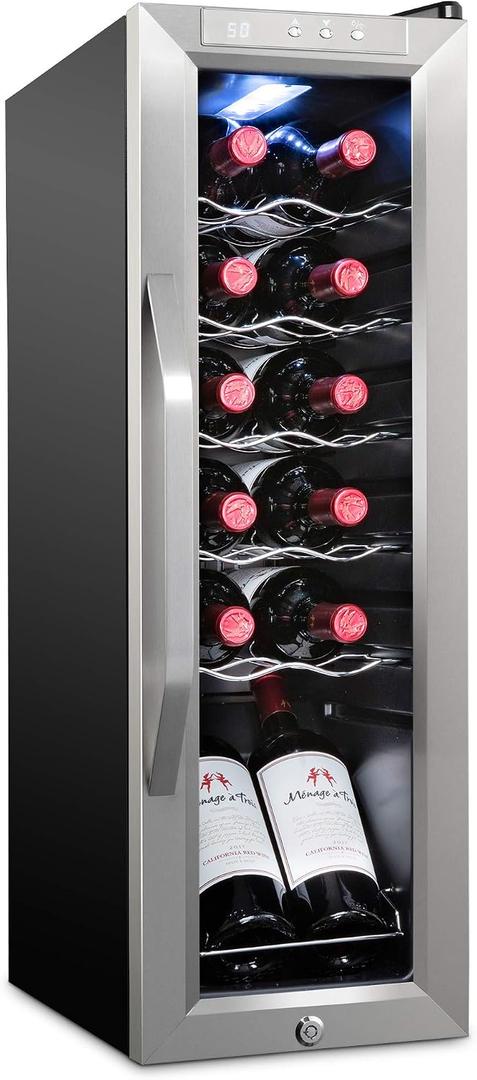 Ivation 12 Bottle Compressor Wine Cooler, Stainless Steel Fridge w/Lock
Small, quiet freestanding wine refrigerator and cellar with UV glass door, LED light, and 41-64F digital temp control