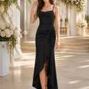 SUNSTORY Black Satin Maxi Dress: 2026 Women’s Backless Sleeveless Bodycon Formal Gown, High Slit Tie Back Dresse (L)